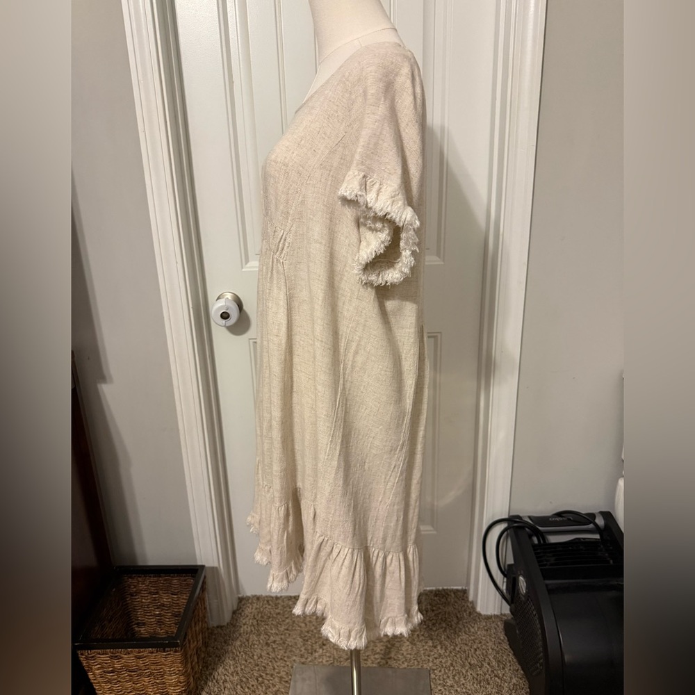 Umgee Linen Short Sleeve Dress with Fringe Details - Picture 8 of 14